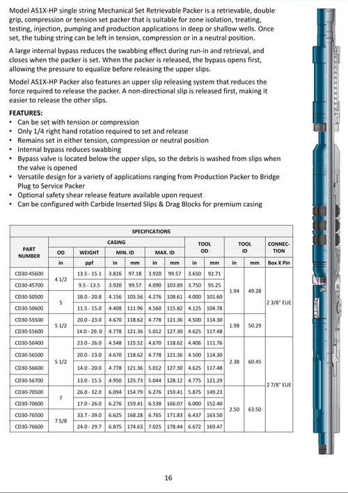 AS1X-HP Mechanical Set Retrievable Packer — High Pressure Version | UNIVERGO